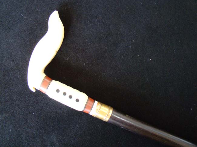 A beautiful Walrus ivory mounted cane with baleen inlays circa 1910 — image 2